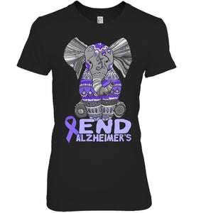 Womens Alzheimer Awareness Shirts and gifts purple Elephant V Neck T Shirt