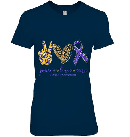 Image of Peace Love Cure Alzheimer s Awareness T Shirt