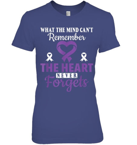 Image of The Heart Never Forgets Alzheimer's Awareness Purple Ribbon