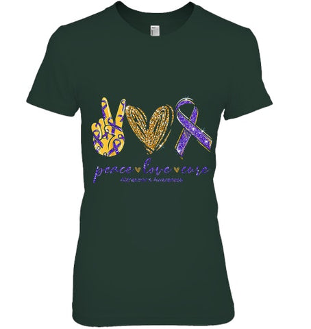 Image of Peace Love Cure Alzheimer s Awareness T Shirt