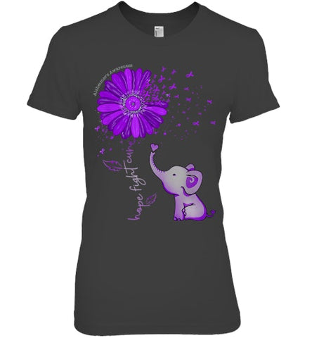 Image of Hope Fight Cure Elephant Alzheimer s Purple Ribbon T Shirt