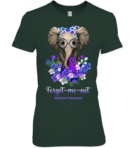 Image of Forget me not Alzheimer s Awareness Elephant Flower T Shirt