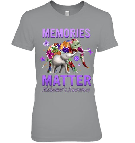 Image of Alzheimers Awareness Memories Matter Purple Elephant Womens T Shirt