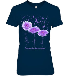 Faith Hope Love Purple Flower Ribbon Dementia Awareness T Shirt