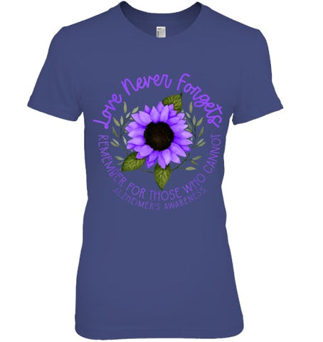 Image of Alzheimer Awareness Tee for Men and Women Purple sunflower T Shirt