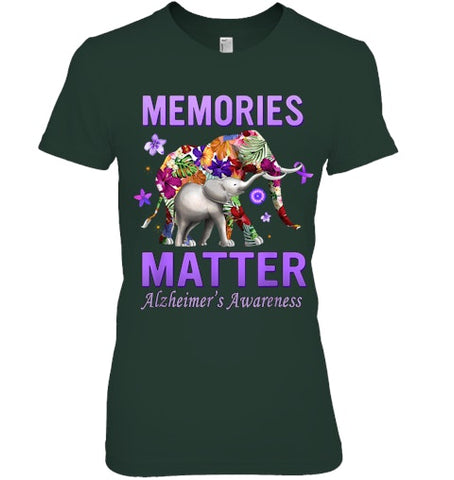 Image of Alzheimers Awareness Memories Matter Purple Elephant Womens T Shirt