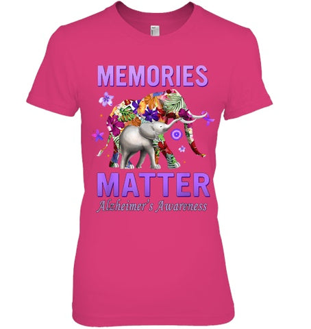 Image of Alzheimers Awareness Memories Matter Purple Elephant Womens T Shirt