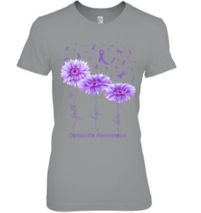 Faith Hope Love Purple Flower Ribbon Dementia Awareness T Shirt