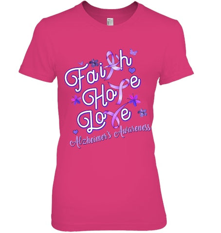 Image of Alzheimer s Awareness Purple Ribbon Products Faith Hope Love T Shirt