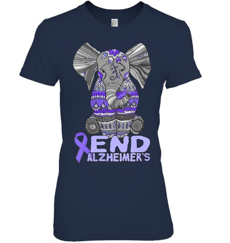 Image of Womens Alzheimer Awareness Shirts and gifts purple Elephant V Neck T Shirt