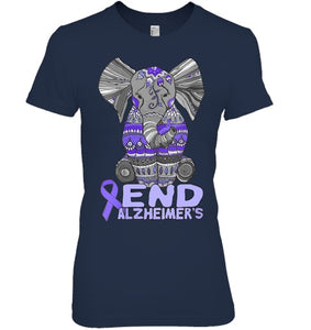 Womens Alzheimer Awareness Shirts and gifts purple Elephant V Neck T Shirt