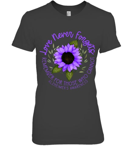 Image of Alzheimer Awareness Tee for Men and Women Purple sunflower T Shirt