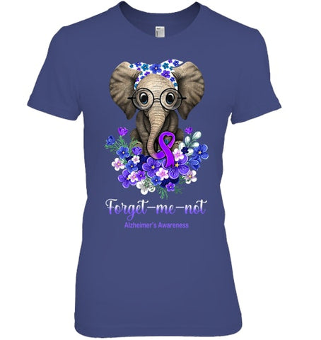 Image of Forget me not Alzheimer s Awareness Elephant Flower T Shirt