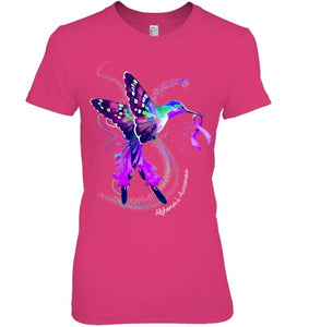 Hummingbird Holding Purple Ribbon Alzheimer s Awareness T Shirt