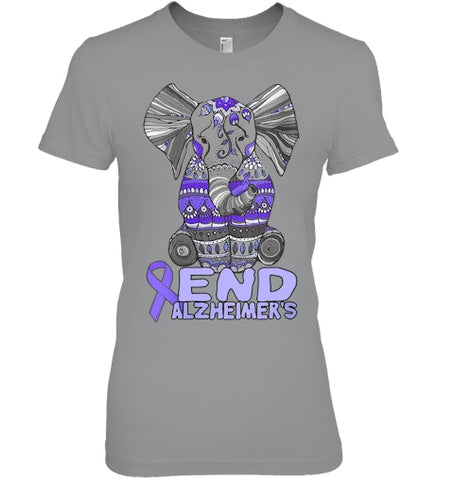 Image of Womens Alzheimer Awareness Shirts and gifts purple Elephant V Neck T Shirt