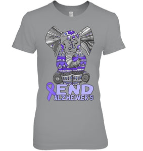 Womens Alzheimer Awareness Shirts and gifts purple Elephant V Neck T Shirt