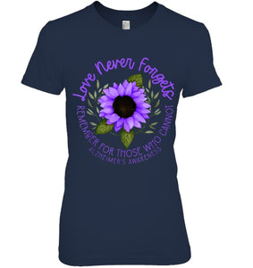 Alzheimer Awareness Tee for Men and Women Purple sunflower T Shirt