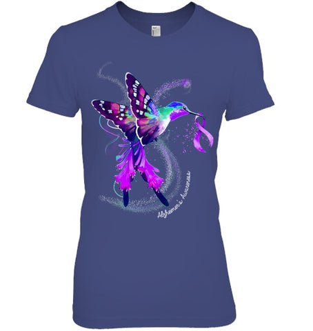 Image of Hummingbird Holding Purple Ribbon Alzheimer s Awareness T Shirt