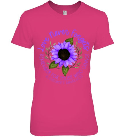 Image of Alzheimer Awareness Tee for Men and Women Purple sunflower T Shirt