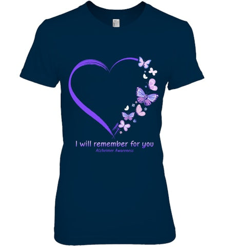 Image of I Will Remember For You Butterfly Alzheimer s Awareness T Shirt