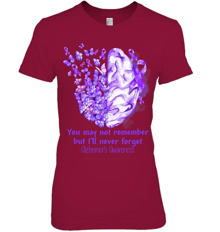 Image of Alzheimer s awareness, Dementia gift, Purple Butterfiles T Shirt