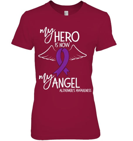 Image of My Hero is now my Angel Alzheimers Awareness T Shirt T shirt T Shirt