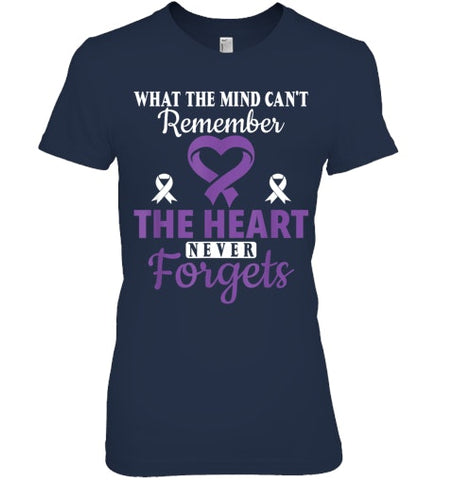 Image of The Heart Never Forgets Alzheimer's Awareness Purple Ribbon