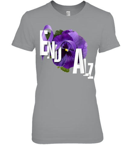 Image of End Alz Purple Floral Pansy Dementia Alzheimer s Awareness T Shirt