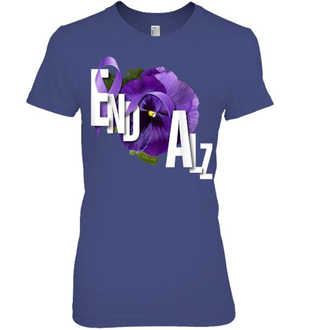 Image of End Alz Purple Floral Pansy Dementia Alzheimer s Awareness T Shirt