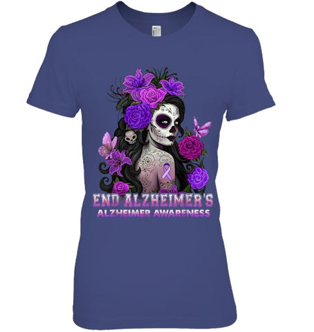 Image of End AlzheImer's Skull Girl Flowers   Alzheimer's Awareness