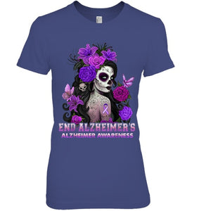 End AlzheImer's Skull Girl Flowers   Alzheimer's Awareness