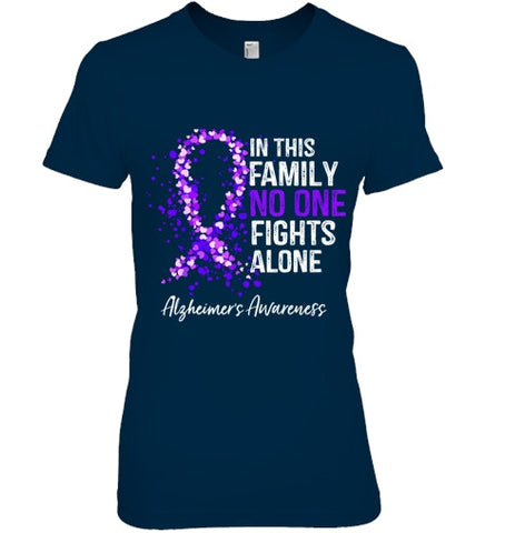 Image of In This Family No One Fights Alone Shirt Alzheimer s Ribbon T Shirt