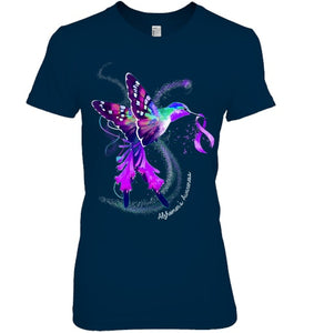 Hummingbird Holding Purple Ribbon Alzheimer s Awareness T Shirt