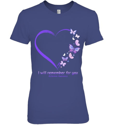 Image of I Will Remember For You Butterfly Alzheimer s Awareness T Shirt