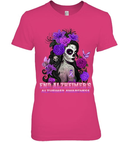 Image of End AlzheImer's Skull Girl Flowers   Alzheimer's Awareness