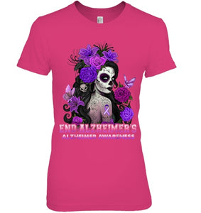 End AlzheImer's Skull Girl Flowers   Alzheimer's Awareness