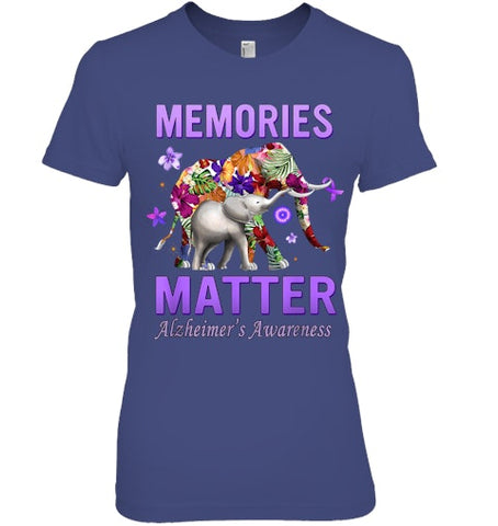 Image of Alzheimers Awareness Memories Matter Purple Elephant Womens T Shirt