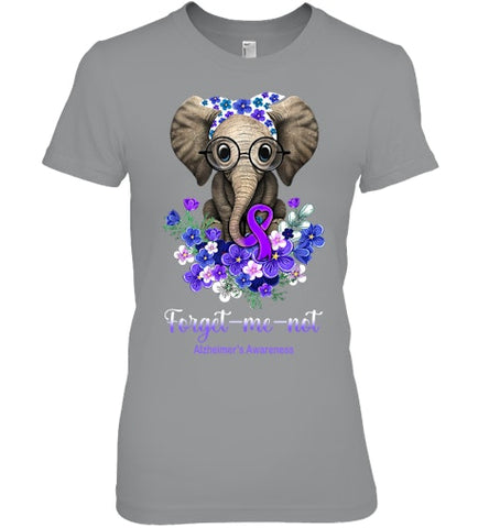 Image of Forget me not Alzheimer s Awareness Elephant Flower T Shirt