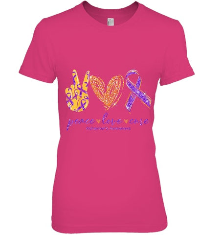 Image of Peace Love Cure Alzheimer s Awareness T Shirt