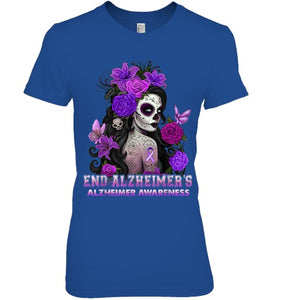 End AlzheImer's Skull Girl Flowers   Alzheimer's Awareness