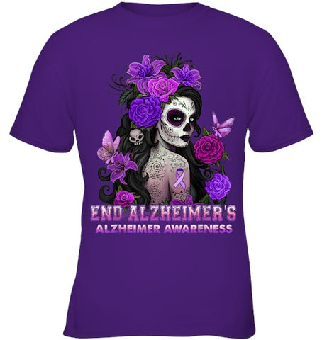 Image of End AlzheImer's Skull Girl Flowers   Alzheimer's Awareness