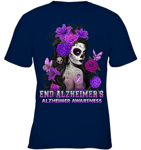 Image of End AlzheImer's Skull Girl Flowers   Alzheimer's Awareness