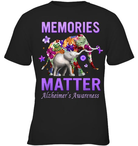 Image of Alzheimers Awareness Memories Matter Purple Elephant Womens T Shirt