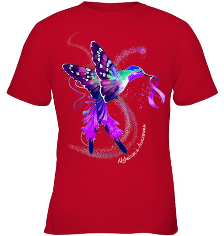 Image of Hummingbird Holding Purple Ribbon Alzheimer s Awareness T Shirt