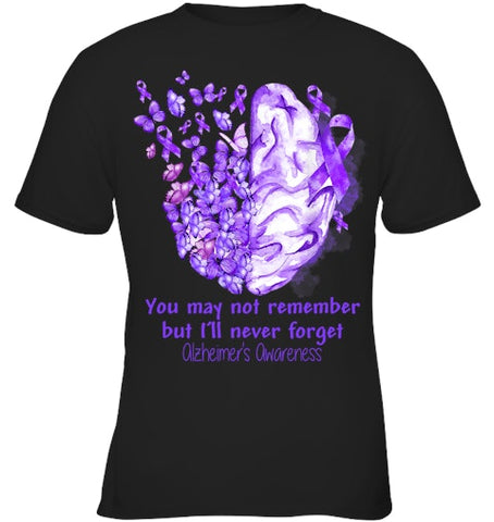 Image of Alzheimer s awareness, Dementia gift, Purple Butterfiles T Shirt