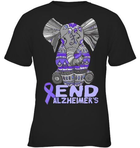 Image of Womens Alzheimer Awareness Shirts and gifts purple Elephant V Neck T Shirt