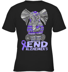 Womens Alzheimer Awareness Shirts and gifts purple Elephant V Neck T Shirt