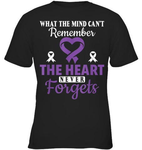 Image of The Heart Never Forgets Alzheimer's Awareness Purple Ribbon