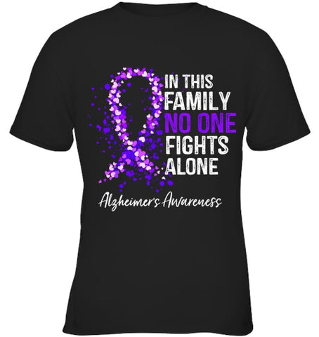 Image of In This Family No One Fights Alone Shirt Alzheimer s Ribbon T Shirt