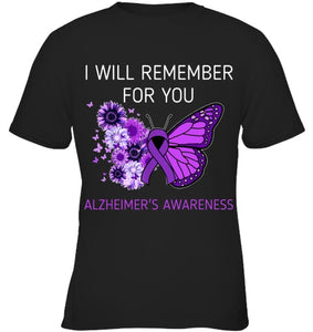 Alzheimer s Awareness I Will Remember you Butterfly Women T Shirt